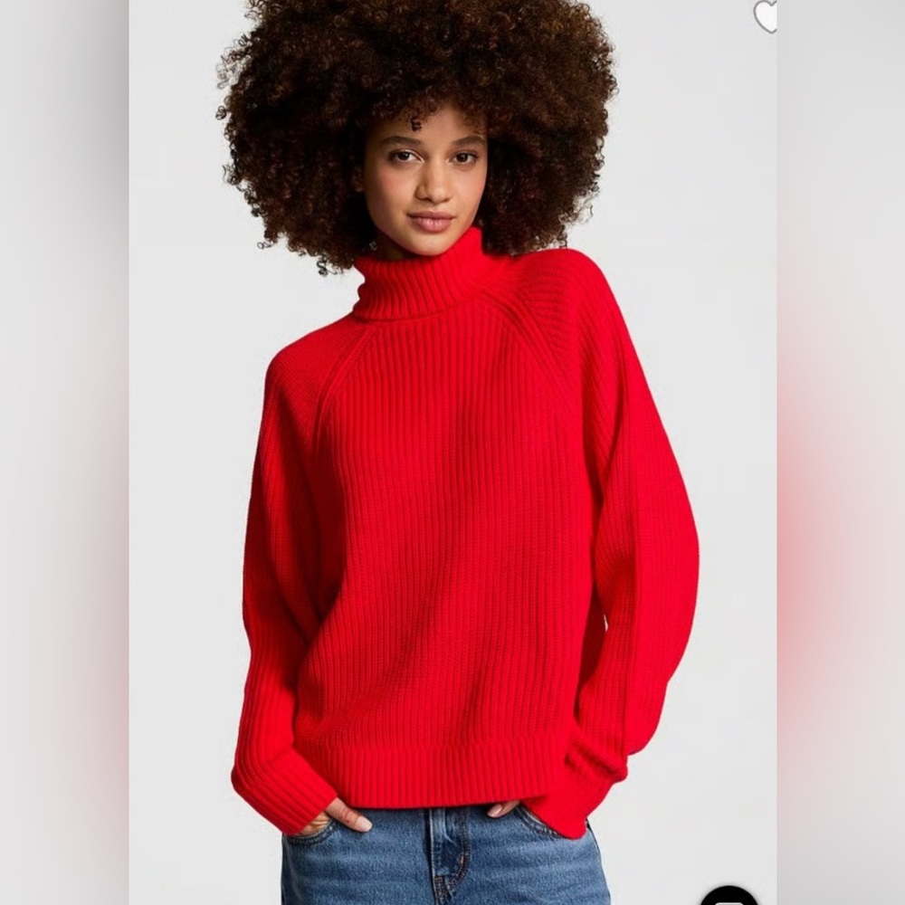 NWT PINK VARSITY KNIT CHUNKY TURTLENECK SWEATER